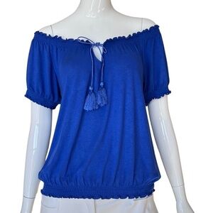Inc International Concepts Royal Blue Blouson Peasant Top Size Small
